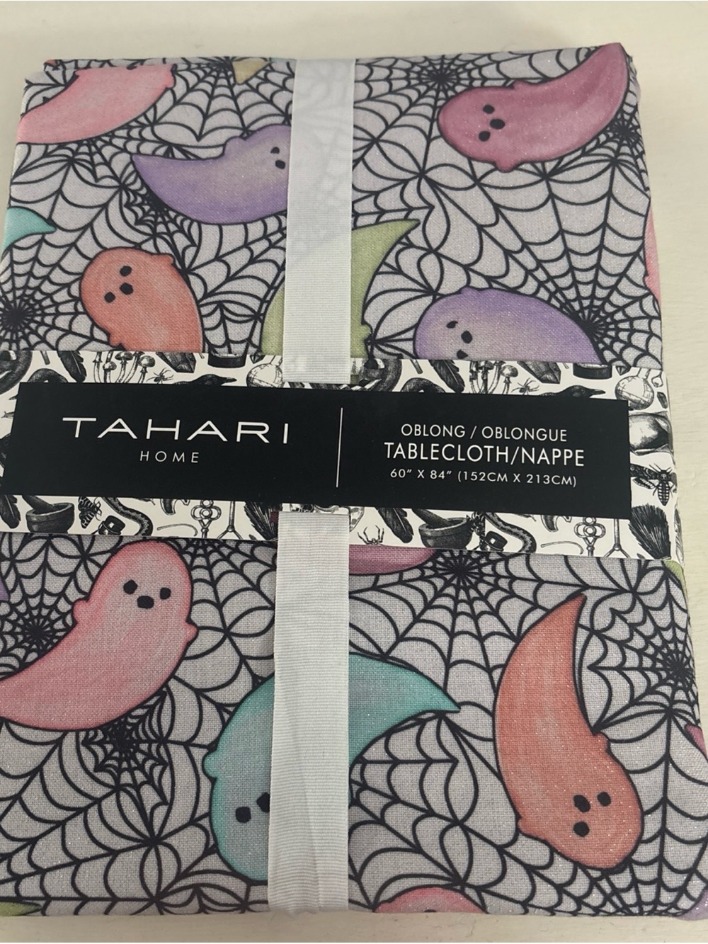 Tahari Halloween Ghosts Tablecloth in Pink, Purple, Teal, Orange, Black